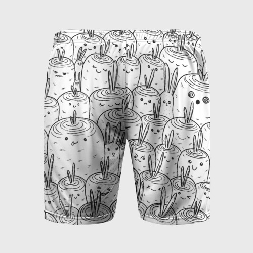 Мужские шорты спортивные с принтом Раскраска кролики в морковном поле, вид сзади #1