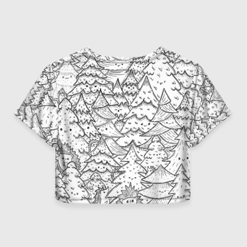 Женская футболка Crop-top 3D Раскраска ежи в еловом лесу, цвет 3D печать - фото 2
