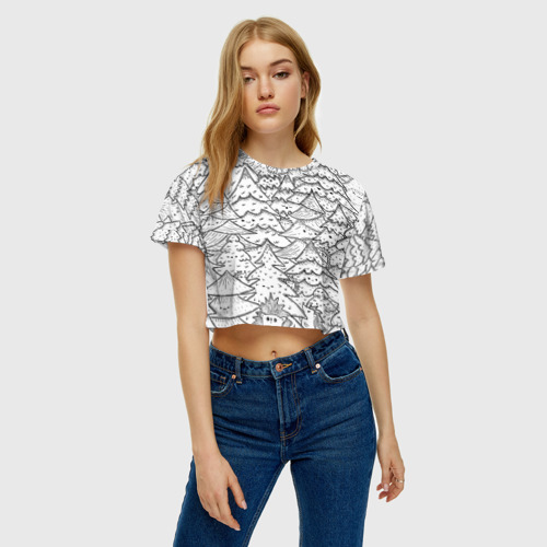 Женская футболка Crop-top 3D Раскраска ежи в еловом лесу, цвет 3D печать - фото 3