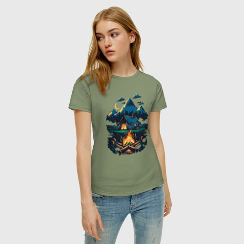 Женская футболка хлопок Ночной поход, цвет авокадо - фото 3