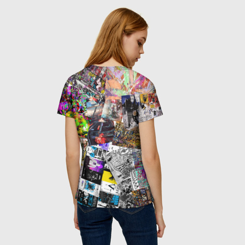 Женская футболка 3D с принтом Очень пёстрый арт, вид сзади #2