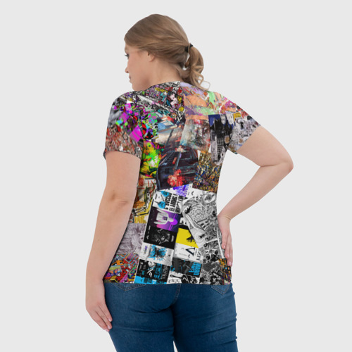 Женская футболка 3D с принтом Очень пёстрый арт, вид сзади #2
