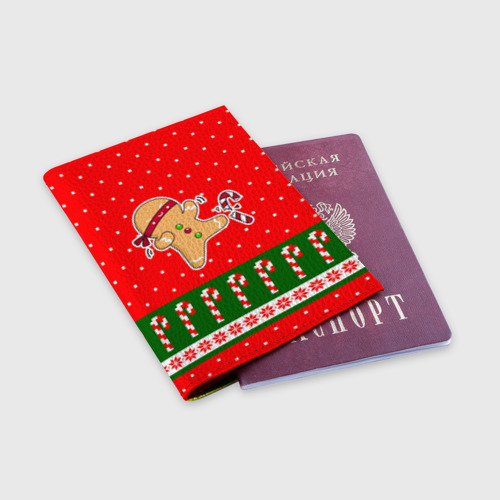 Обложка для паспорта матовая кожа Пряник-ниндзя: новогодний, цвет желтый - фото 3