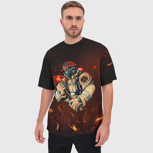 Мужская футболка oversize 3D Пожарный с топором, цвет 3D печать - фото 3