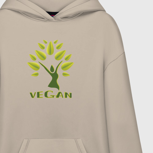 Худи SuperOversize хлопок Vegan tree, цвет миндальный - фото 3