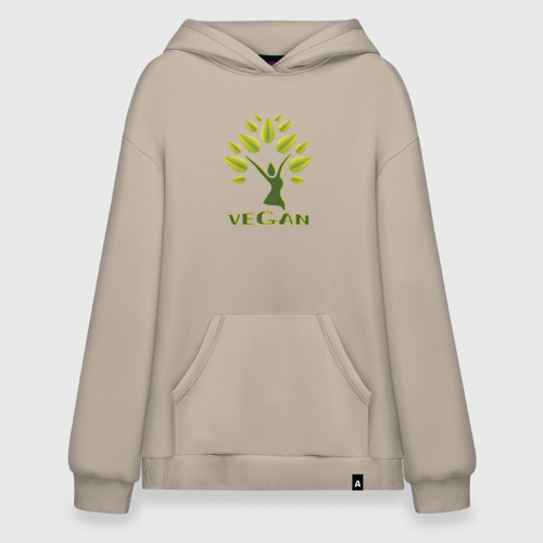 Худи SuperOversize хлопок Vegan tree, цвет миндальный