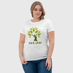Футболка с принтом Vegan tree для женщины, вид на модели спереди №4. Цвет основы: белый