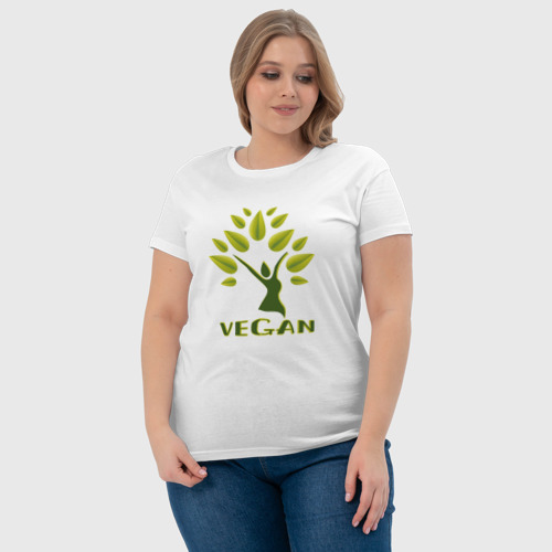 Женская футболка хлопок Vegan tree, цвет белый - фото 6