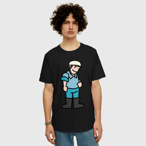 Мужская футболка хлопок Oversize с принтом Рабочий, фото на моделе #1
