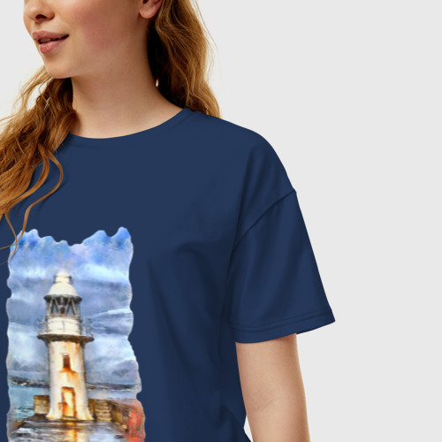 Женская футболка хлопок Oversize с принтом Старый маяк, фото на моделе #1