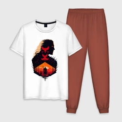 Мужская пижама с белой футболкой хлопок Геральт из Ривии