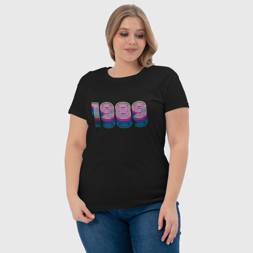 Женская футболка хлопок с принтом 1989 год ретро неон, фото #4
