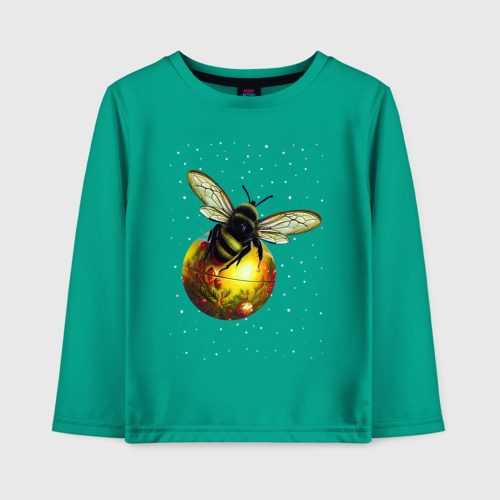 Детский лонгслив хлопок Пчелка на шаре, цвет зеленый