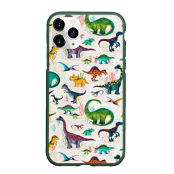 Чехол для iPhone 11 Pro Max матовый Painted dinosaurs