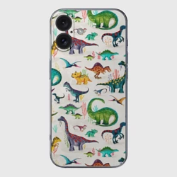 Чехол для iPhone 16 силиконовый с защитой камеры Painted dinosaurs