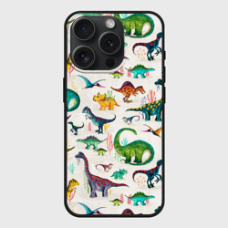 Чехол силиконовый для Apple iPhone 15 Pro Мax матовый Painted dinosaurs
