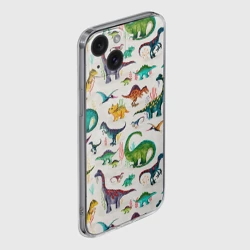 Чехол для iPhone 15 силиконовый с защитой камеры Painted dinosaurs - фото 2