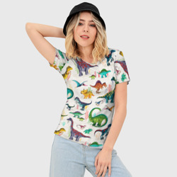 Женская футболка 3D Slim Painted dinosaurs - фото 2