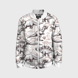 Детский бомбер 3D Drawn dinosaurs steps: стего, дипло и тиранозавры - паттерн динозавров