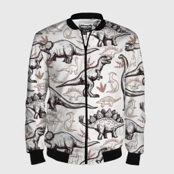Мужской бомбер 3D Drawn dinosaurs steps: стего, дипло и тиранозавры - паттерн динозавров