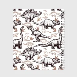 Тетрадь Drawn dinosaurs steps: стего, дипло и тиранозавры - паттерн динозавров - фото 2