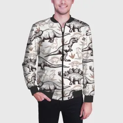 Мужской бомбер 3D Drawn dinosaurs steps: стего, дипло и тиранозавры - паттерн динозавров - фото 2
