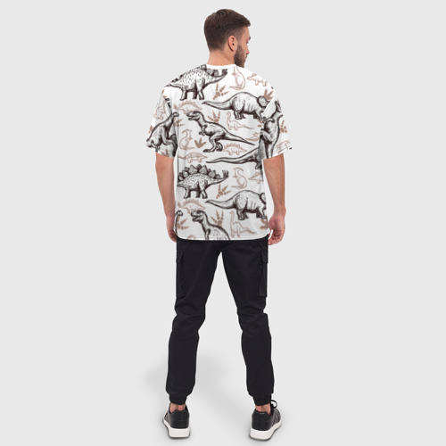 Мужская футболка oversize 3D Drawn dinosaurs steps, цвет 3D печать - фото 4