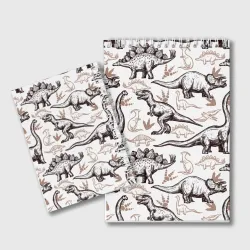 Блокнот Drawn dinosaurs steps: стего, дипло и тиранозавры - паттерн динозавров - фото 2