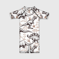 Детский купальный костюм 3D Drawn dinosaurs steps: стего, дипло и тиранозавры - паттерн динозавров