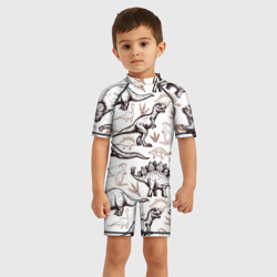 Детский купальный костюм 3D Drawn dinosaurs steps: стего, дипло и тиранозавры - паттерн динозавров - фото 2