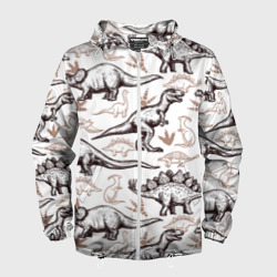 Мужская ветровка 3D Drawn dinosaurs steps: стего, дипло и тиранозавры - паттерн динозавров