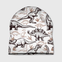Шапка 3D Drawn dinosaurs steps: стего, дипло и тиранозавры - паттерн динозавров