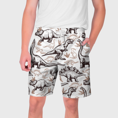 Мужские шорты 3D с принтом Drawn dinosaurs steps, вид спереди #2