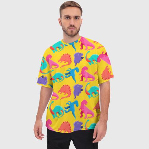 Мужская футболка oversize 3D Coloured dinosaur, цвет 3D печать - фото 3