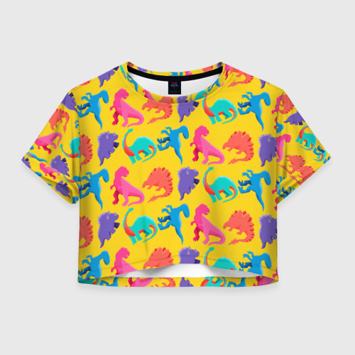 Женская футболка Crop-top 3D Coloured dinosaur, цвет 3D печать