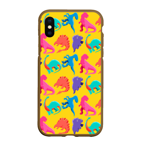 Чехол для iPhone XS Max матовый Coloured dinosaur, цвет коричневый