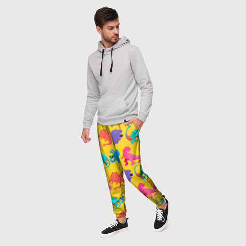 Мужские брюки 3D Coloured dinosaur, цвет 3D печать - фото 3