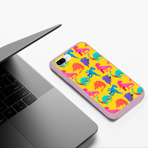 Чехол для iPhone 7Plus/8 Plus матовый Coloured dinosaur, цвет розовый - фото 5