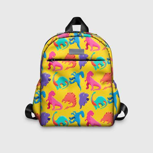 Детский рюкзак 3D с принтом Coloured dinosaur, вид спереди #2