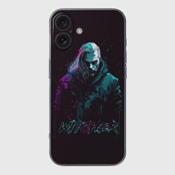 Чехол для iPhone 16 силиконовый с защитой камеры Ведьмак в неоновом стиле