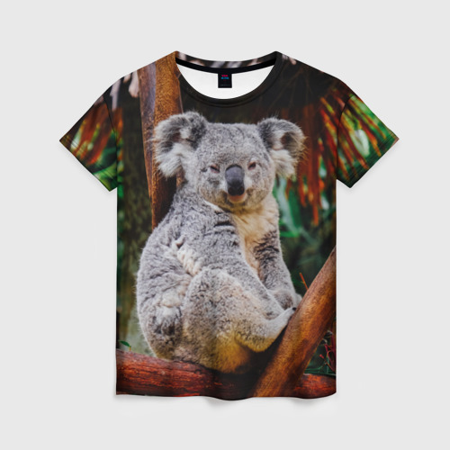 Женская футболка с принтом Очень уставшая коала, вид спереди №1