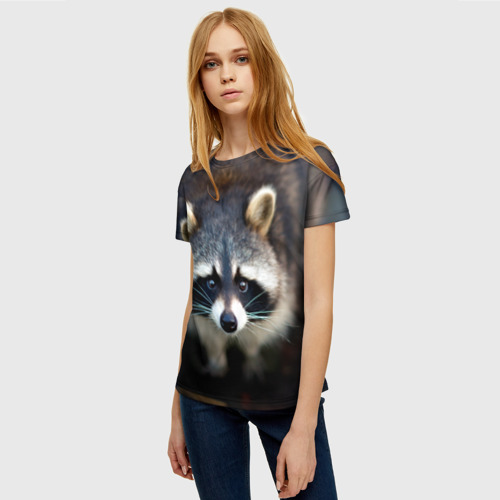 Женская футболка 3D Застенчивый енот, цвет 3D печать - фото 3
