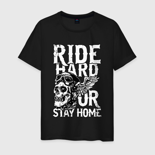 Мужская футболка хлопок Ride or stay home, цвет черный