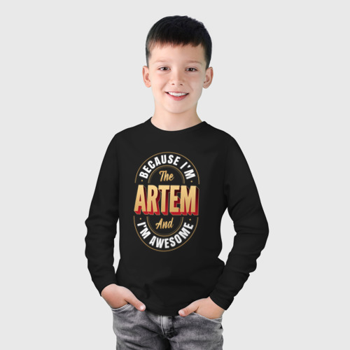 Детский лонгслив хлопок Because I'm the Artem and I'm awesome, цвет черный - фото 3