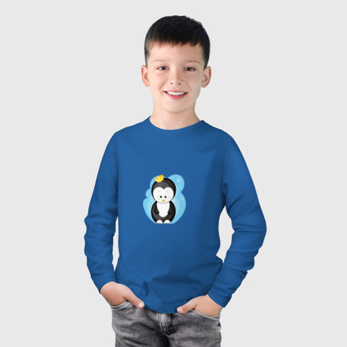 Детский лонгслив хлопок с принтом Королевский пингвин, фото на моделе #1