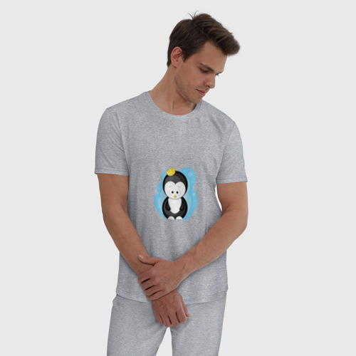 Мужская пижама хлопок с принтом Королевский пингвин, фото на моделе #1