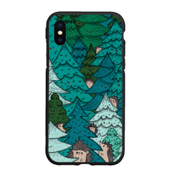 Чехол для iPhone XS Max матовый Ежи в еловом лесу