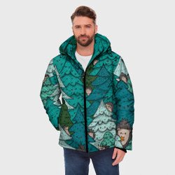 Мужская зимняя куртка 3D Ежи в еловом лесу - фото 2