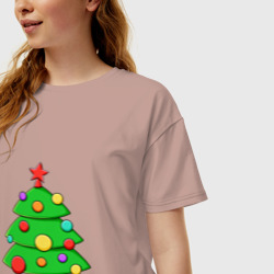 Женская футболка хлопок Oversize Новогодняя стильная елка - фото 2