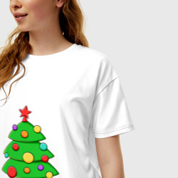 Женская футболка хлопок Oversize Новогодняя стильная елка - фото 2
